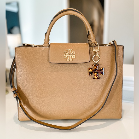 Tory Burch Bags New Tory Burch Britten Tote Crossbody Computer Bag Leather Tiramisu 599 Tax